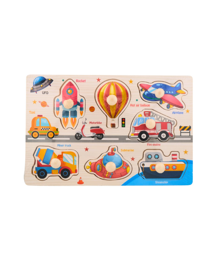 Wooden Cartoon Puzzle Board - Vehicle