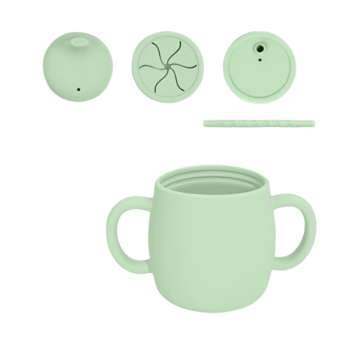 Silicone Sippy Cup with Three Interchangeable Lids Silicone Training Sippy Cup with 3 Lids - Green - Image 1