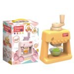 A child using a colorful clay extruder toy to press and mold handmade noodles and ice cream shapes, promoting fine motor skills and sensory play in a creative home setting.