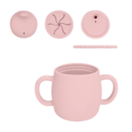 Silicone Training Sippy Cup with 3 Lids - Pink