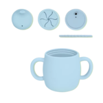 Silicone Training Sippy Cup with 3 Lids - Blue