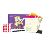 A young child practicing writing skills using an educational pen control training set, following guided paths and patterns on a durable activity card to improve hand-eye coordination and fine motor strength.