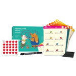 A young child practicing writing skills using an educational pen control training set, following guided paths and patterns on a durable activity card to improve hand-eye coordination and fine motor strength.