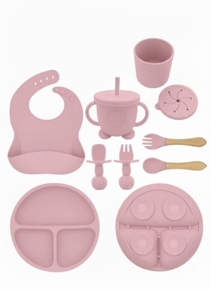 BPA Free Silicone Baby Feeding Set - Pink