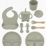 BPA Free Silicone Baby Feeding Set - Light Green