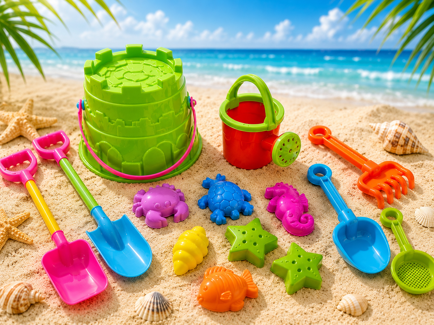 12313b32-2946-45f1-b26a-58ae6f3b0fd8 Kids Beach Sand Toy Set with Bucket - 13 pcs - Image 1