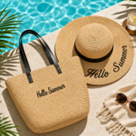 Beach Tote Bag & Straw Hat Set - Beige