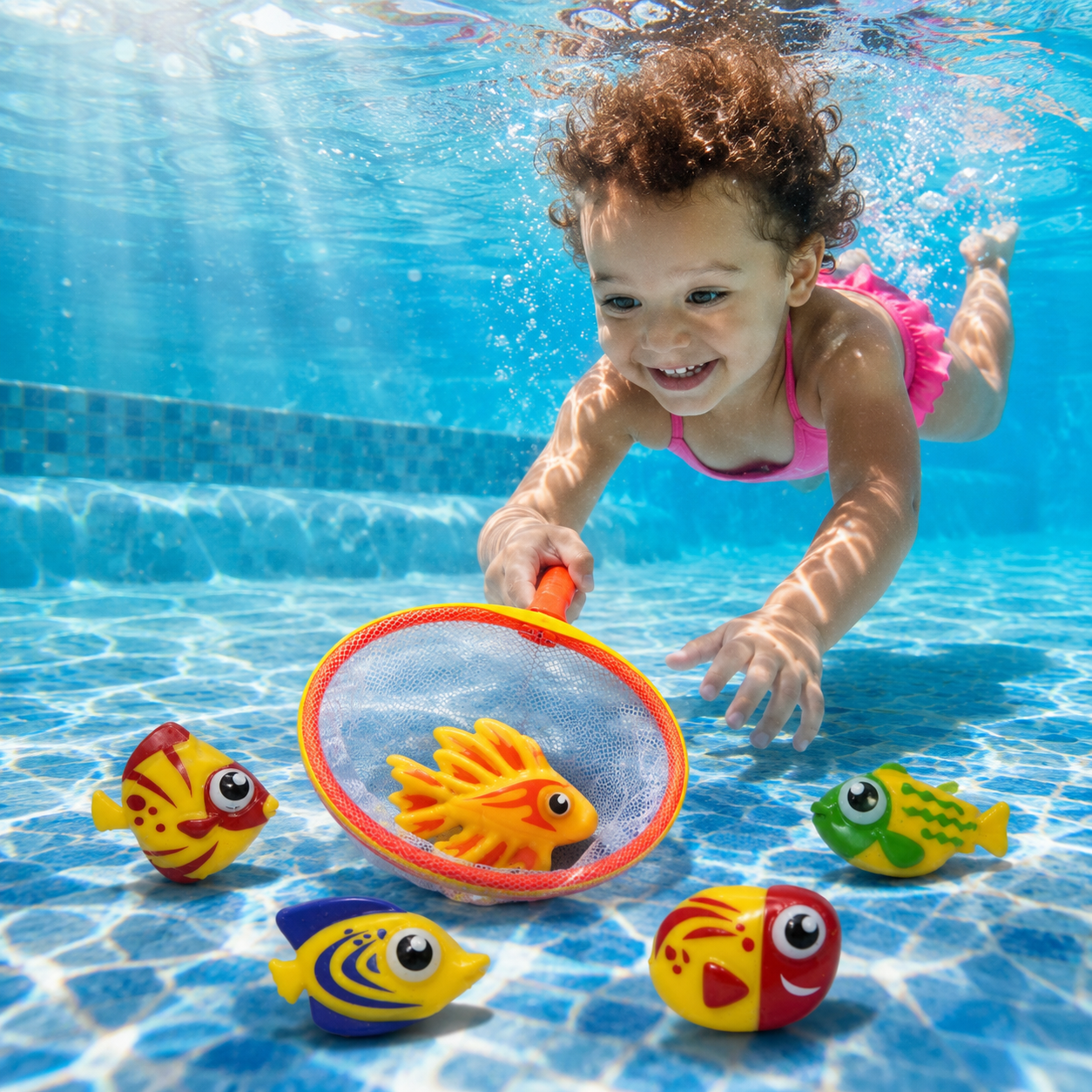 Colorful Diving Fish and Net Pool Toy Set Colorful Diving Fish and Net Pool Toy Set - Image 1