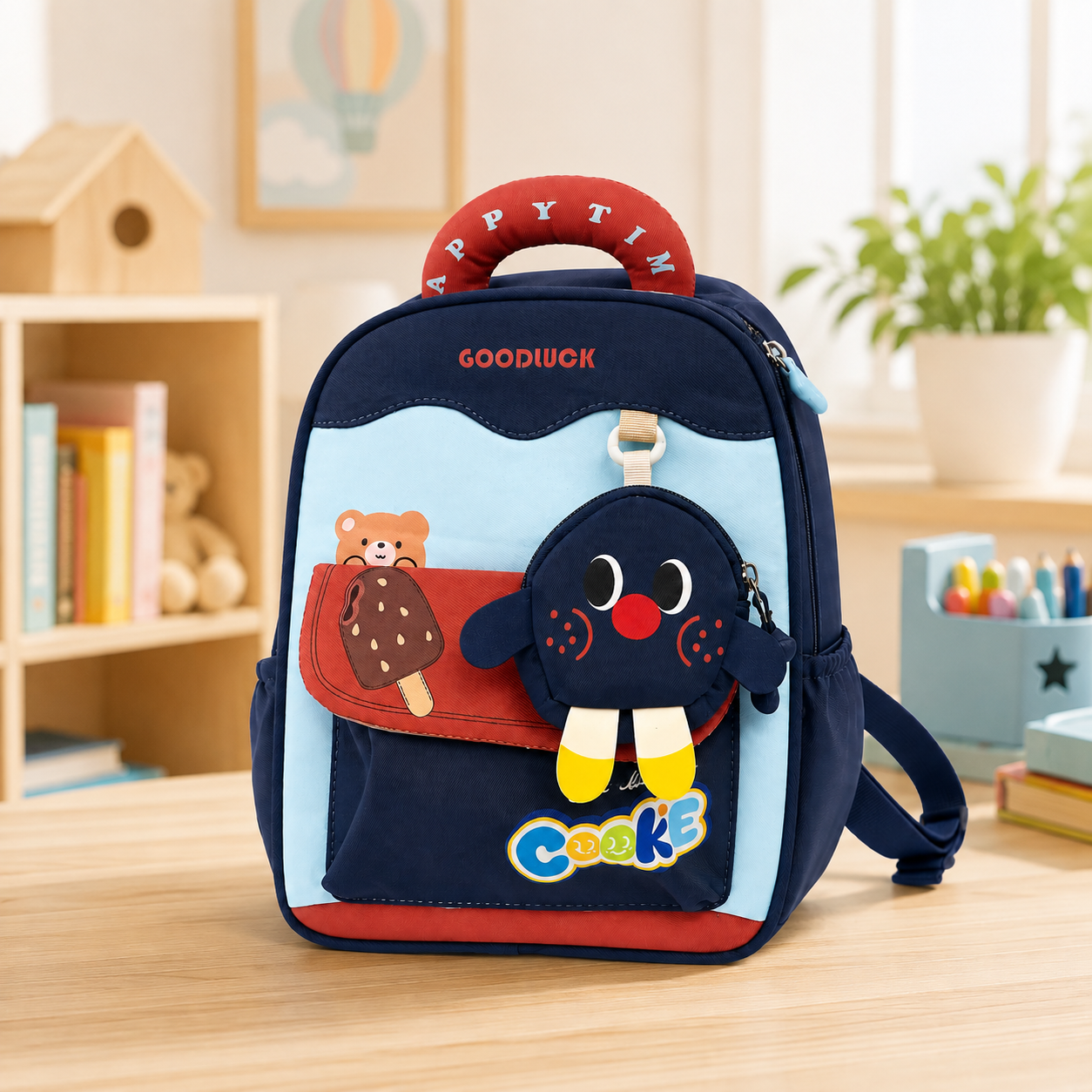 0593a2a7-efb1-48ff-837b-b0404ae79a28 Kids Cute Bear Backpack with Detachable Mini Pouch - 13"- Adventure Blue - Image 1