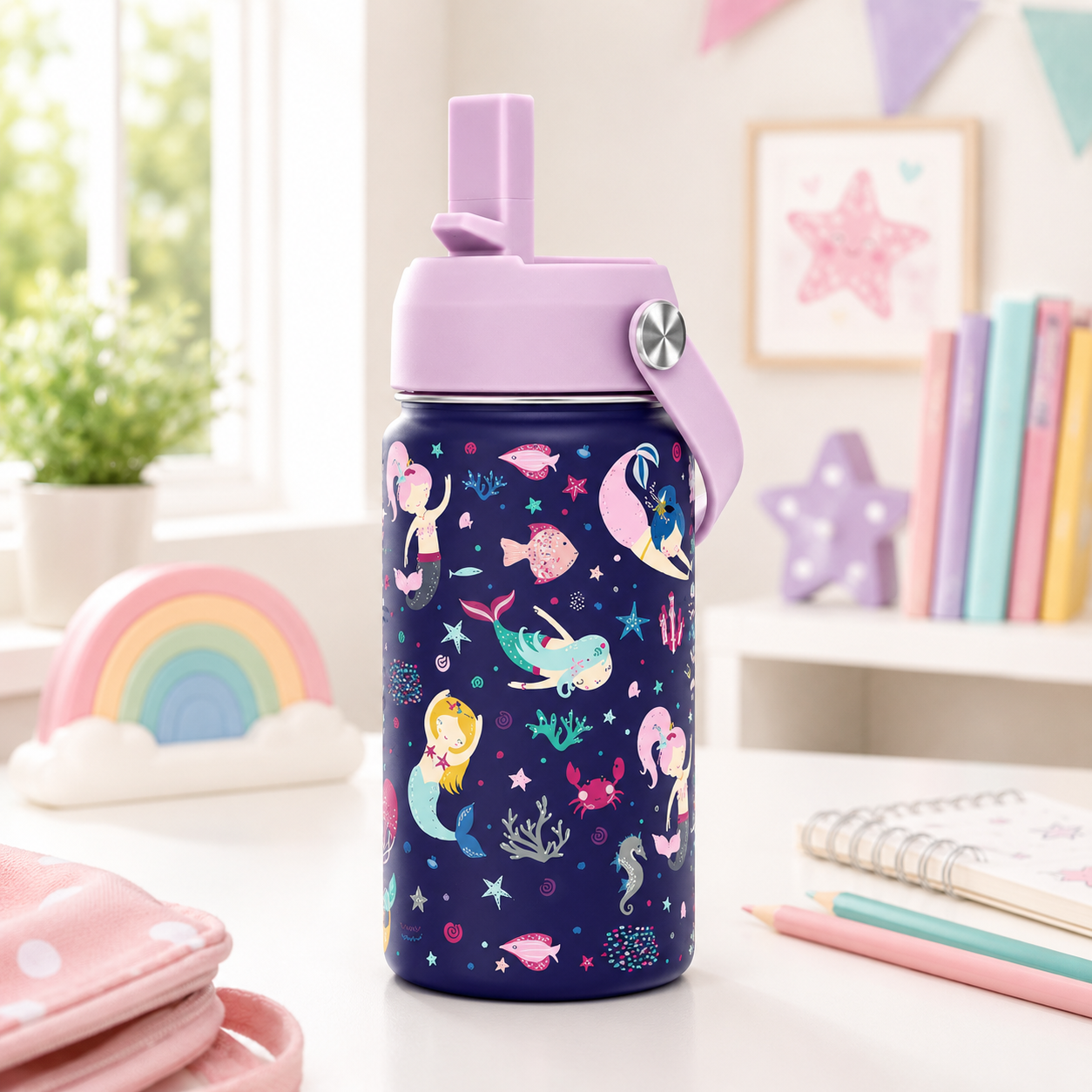 0f9a264f-7007-4064-8141-35421d7d9ace Stainless Steel Insulated Tumbler with Handle and Straw 355 ml - Mermaid Purple - Image 1