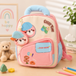 Cute Bear Backpack with Detachable Mini Pouch - Pink