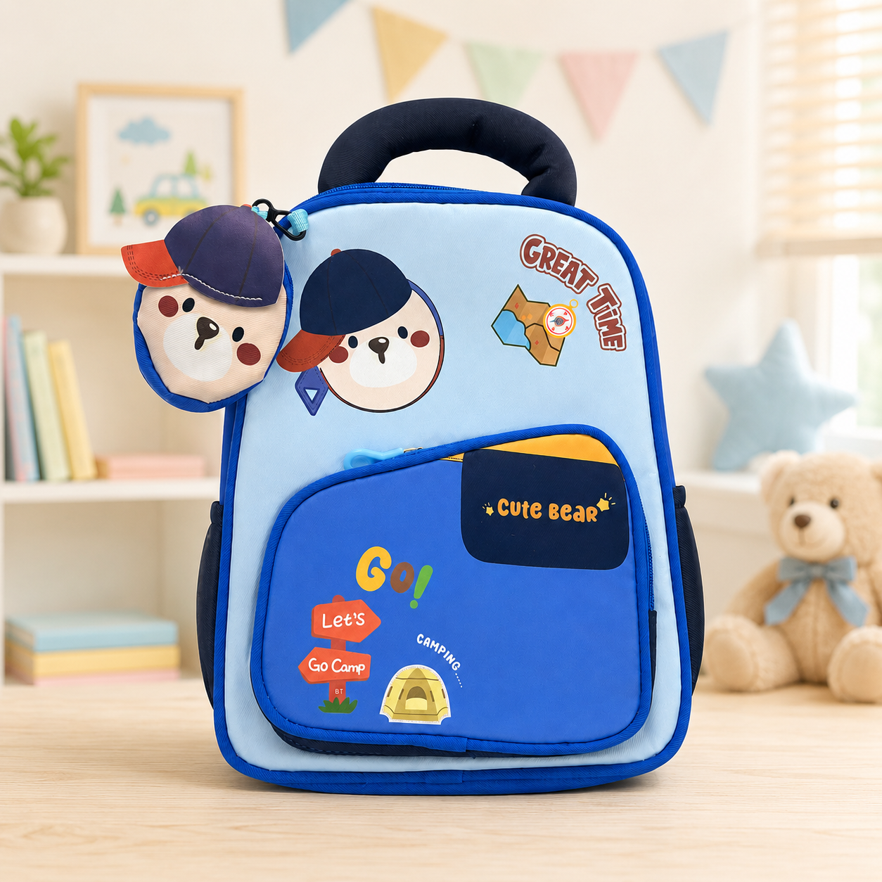 48e5e5c3-4400-4ff3-8721-2a8723b9911e Kids Cute Bear Backpack with Detachable Mini Pouch - 13"- Blue - Image 1