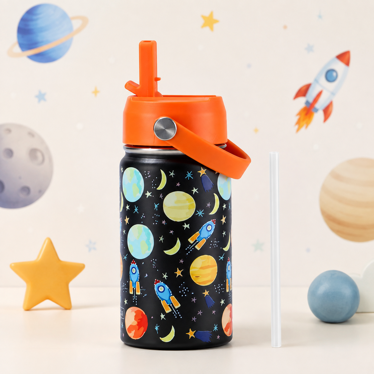 4d03c4fe-ecf3-4380-a236-1be63441c77f Stainless Steel Insulated Tumbler with Handle and Straw 355 ml - Space Orange / Black - Image 1