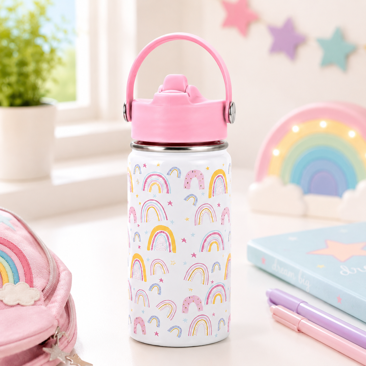 6271cff8-f9b9-4652-b4ee-70c7a45d0dc3 Stainless Steel Insulated Tumbler with Handle and Straw 355 ml - Rainbow white - Image 1