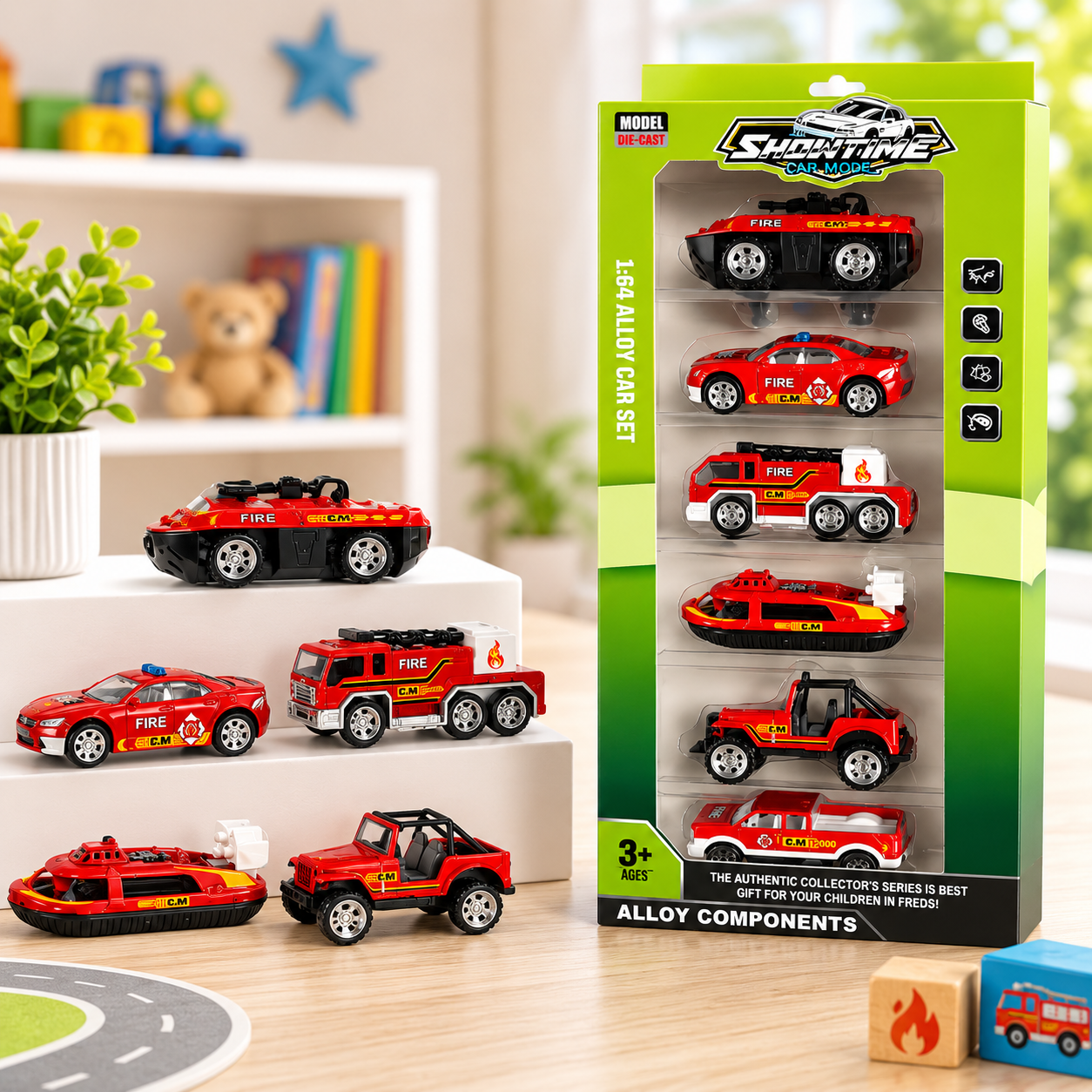 8faea47e-5b5c-4ecb-b5f0-dc1f13be3f13 Diecast Alloy Toy Car Set 1:64 - Fire Vehicles - Image 1