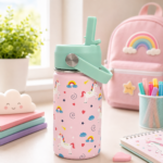 Stainless Steel Insulated Tumbler with Handle and Straw 355 ml - Unicorn Pink