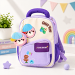Kids Cute Bear Backpack with Detachable Mini Pouch - 13"- Purple