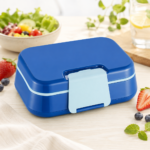 Blue two-layer bento lunch box with carrying handle and 1145 ml capacity