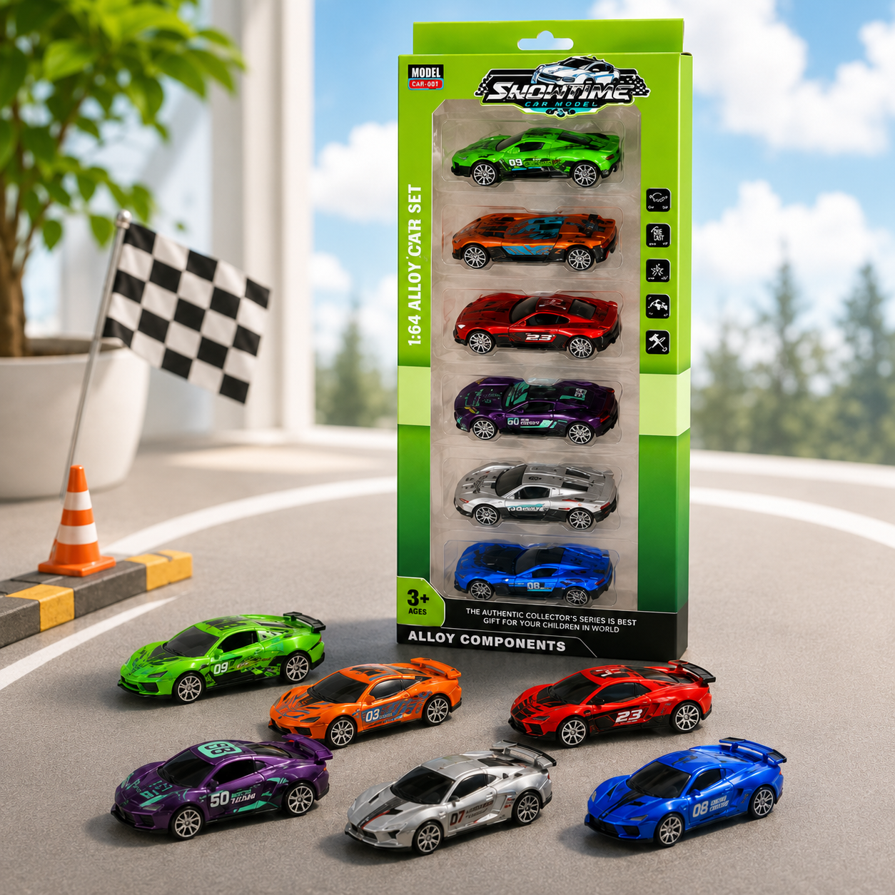 f59409fb-1097-4bfd-9567-0f3043432603 Diecast Alloy Toy Car Set 1:64 - Track Cars - Image 1