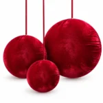 Christmas Red Velvet Pom-Pom Hanging Ornament Festive Tree Decoration