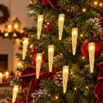 Christmas LED Icicle String Lights Warm White 6m with Black Wire