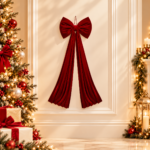 Red Velvet Christmas Tree Topper Bow with Long Streamers Oversized Holiday Decoration