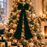 Christmas Tree Topper Bow - Oversized Green Velvet Bow with Long Streamers 40cm*110cm - Image 2