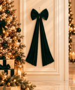 Christmas Tree Topper Bow - Oversized Green Velvet Bow with Long Streamers 40cm*110cm