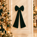Green Velvet Christmas Tree Topper Bow with Long Streamers Oversized Holiday Decoration