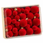 Red Flocked Christmas Ornament Set Velvet Style Hanging Ball Decorations