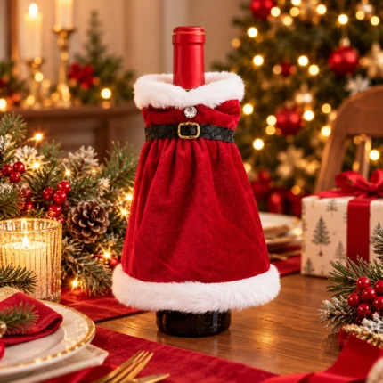 Christmas Velvet Wine Bottle Cover for Champagne and Festive Table Decoration