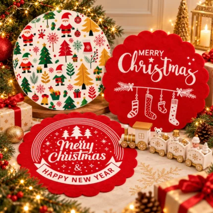 Christmas Felt Cup Holder Round 14cm Festive Table Coaster