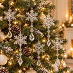 Clear Acrylic Snowflake Hanging Garland – Christmas Tree Decoration - Image 2