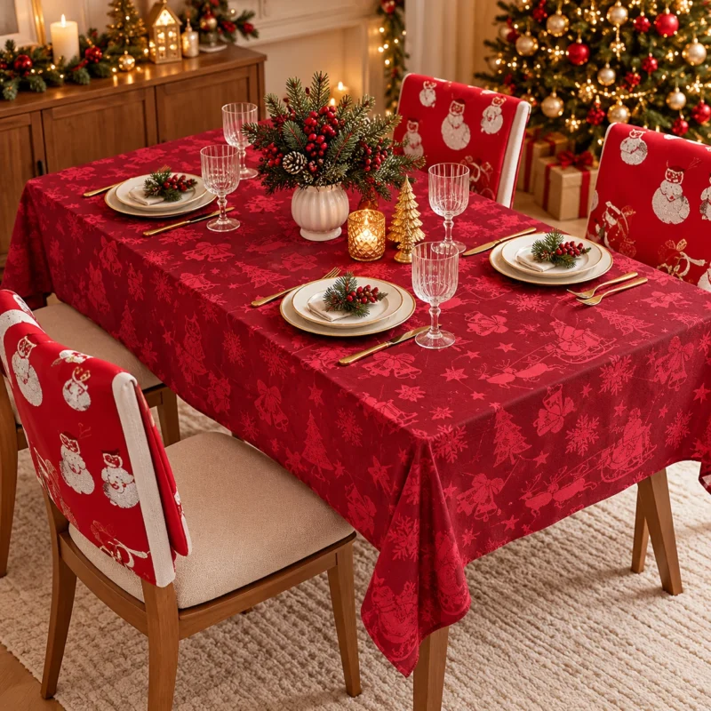 Christmas Woven Lace Tablecloth 140x230cm 100% Polyester Festive Table Decor