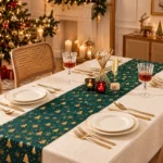 Christmas Green and Gold Velvet Table Runner Damai 28x275cm