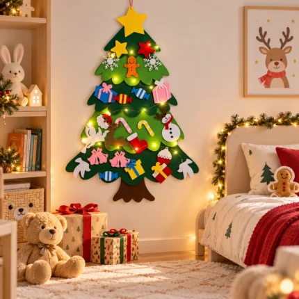Christmas Felt Tree Wall Decoration for Kids Room with Santa Ornaments