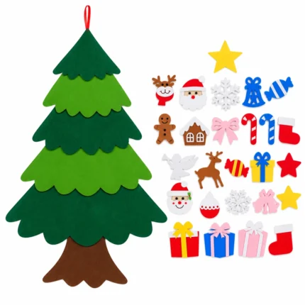 Christmas Felt Tree Wall Decoration for Kids Room with Santa Ornaments