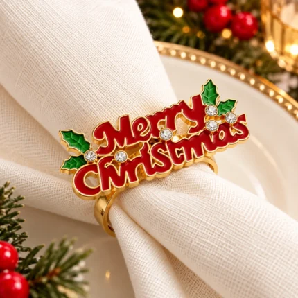 Merry Christmas Napkin Rings Festive Napkin Buckle for Christmas Table Decorations