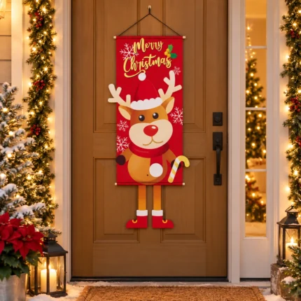 Christmas Reindeer Cartoon Decorative Flags for Holiday Party Decorations
