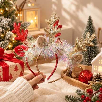 Christmas Reindeer Headband with Festive Antlers for Holiday Parties