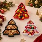 Christmas Tree Shaped Serving Tray PP Plastic Dessert Snack Tray 25x18cm