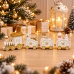 Christmas Wooden Mini Train Painted Festive Room Decoration