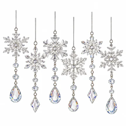 Clear Acrylic Snowflake Hanging Ornament Garland Christmas Tree Decoration