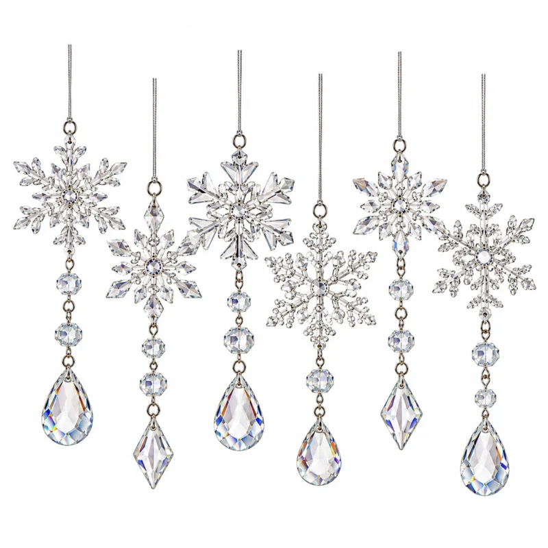 Clear Acrylic Snowflake Hanging Ornament Garland Christmas Tree Decoration