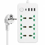 Multifunctional 6 Outlet Extension Socket with 2 USB A 2 USB C Ports 10A EU Plug