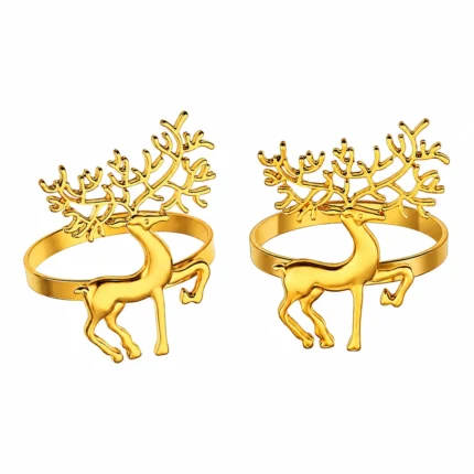 Christmas Reindeer Napkin Rings Gold Festive Napkin Buckle Table Decoration