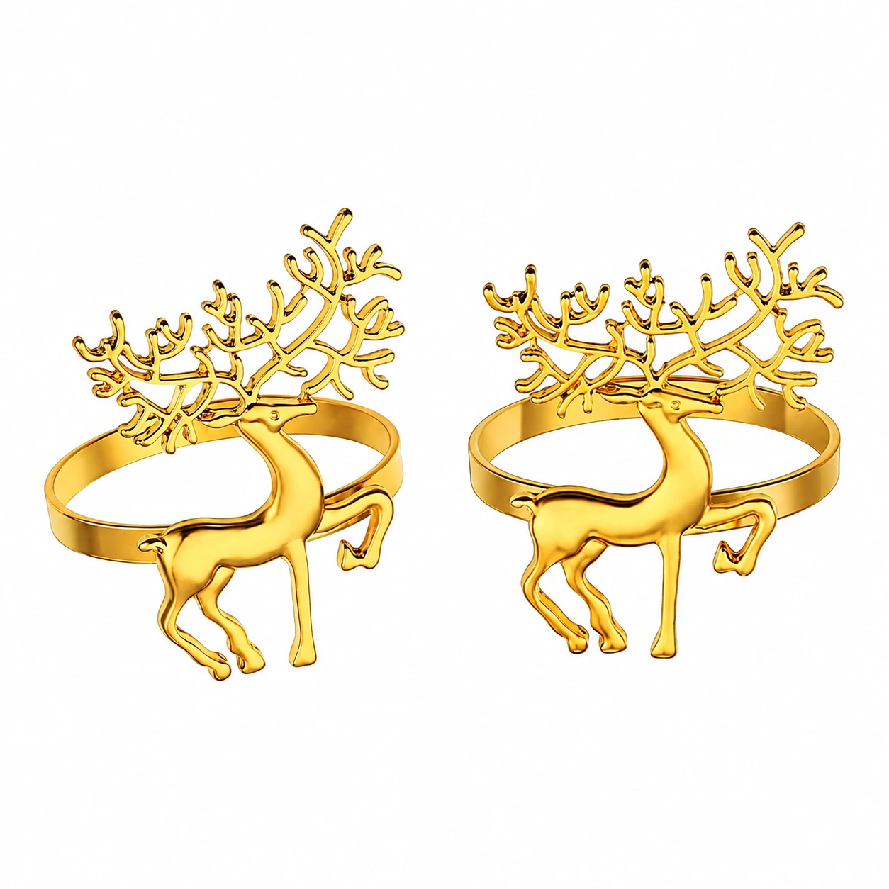 gold_reindeer_rings_white_square Christmas Reindeer Napkin Rings Gold Festive Napkin Buckle Table Decoration