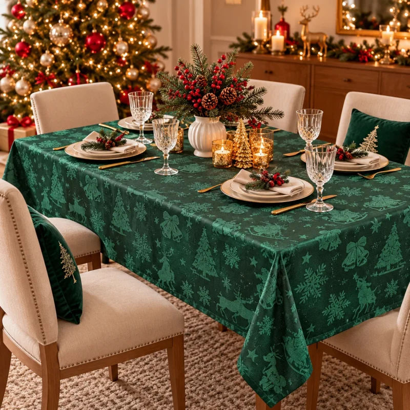 Christmas Woven Lace Tablecloth 140x230cm 100% Polyester Festive Table Decor