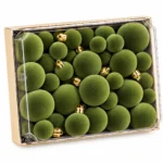 Olive Green Flocked Christmas Ornament Set – Velvet-Style Hanging Balls