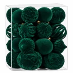 Retro green Velvet Style Flocked Christmas Ball Ornaments Vintage Tree Decorations